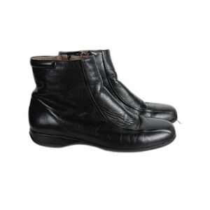 Hush Puppies Black Leather Ankle Boots Sz 6 Side Zip Boylston Minimalist Comfort